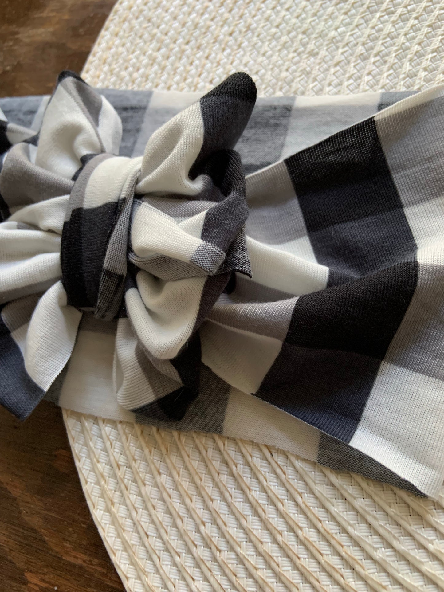 Black and white plaid baby headband