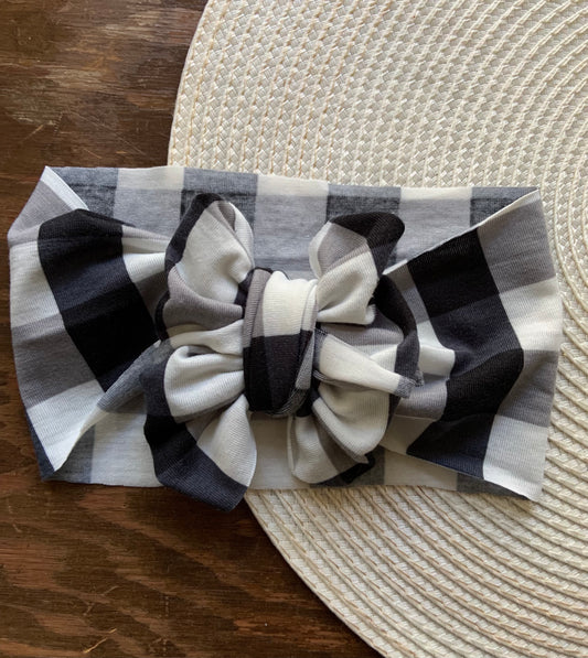 Black and white plaid baby headband